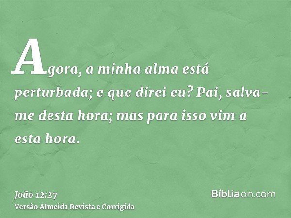 Agora, a minha alma está perturbada; e que direi eu? Pai, salva-me desta hora; mas para isso vim a esta hora.