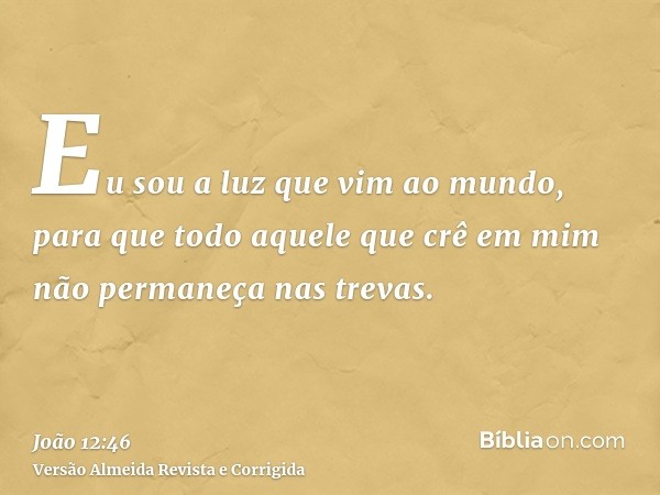 Eu sou a luz que vim ao mundo, para que todo aquele que crê em mim não permaneça nas trevas.