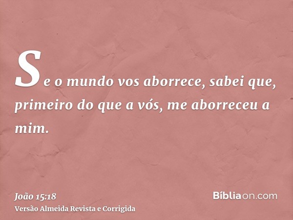 Se o mundo vos aborrece, sabei que, primeiro do que a vós, me aborreceu a mim.