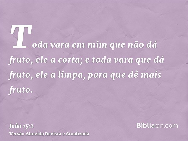 Toda vara em mim que não dá fruto, ele a corta; e toda vara que dá fruto, ele a limpa, para que dê mais fruto.