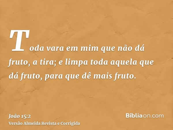 Toda vara em mim que não dá fruto, a tira; e limpa toda aquela que dá fruto, para que dê mais fruto.
