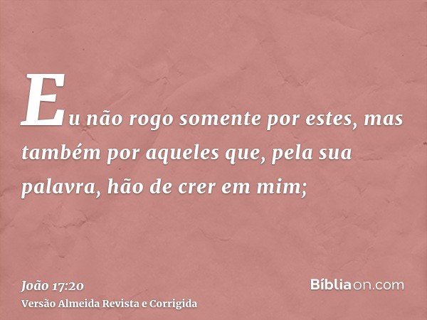 Eu não rogo somente por estes, mas também por aqueles que, pela sua palavra, hão de crer em mim;
