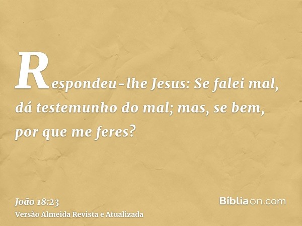 Respondeu-lhe Jesus: Se falei mal, dá testemunho do mal; mas, se bem, por que me feres?