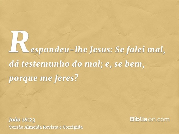 Respondeu-lhe Jesus: Se falei mal, dá testemunho do mal; e, se bem, porque me feres?