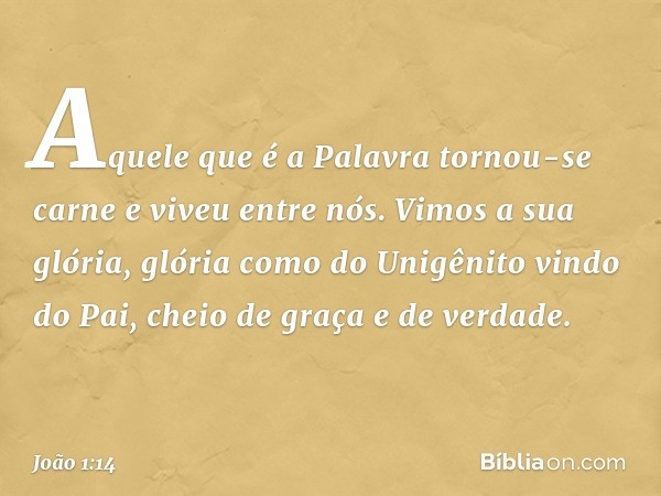 Aquele que é a Palavra tornou-se carne e viveu entre nós. Vimos a sua glória, glória como do Unigênito vindo do Pai, cheio de graça e de verdade. -- João 1:14