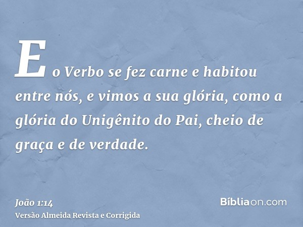 E o Verbo se fez carne e habitou entre nós, e vimos a sua glória, como a glória do Unigênito do Pai, cheio de graça e de verdade.