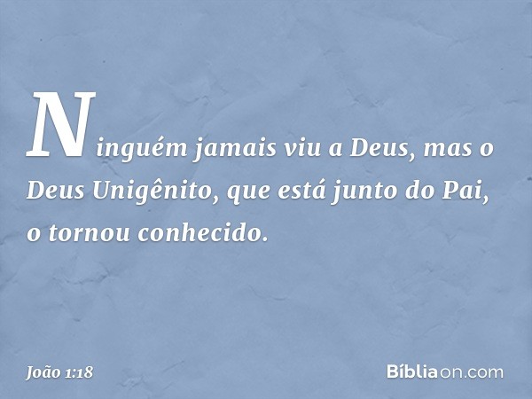 Ninguém jamais viu a Deus, mas o Deus Unigênito, que está junto do Pai, o tornou conhecido. -- João 1:18