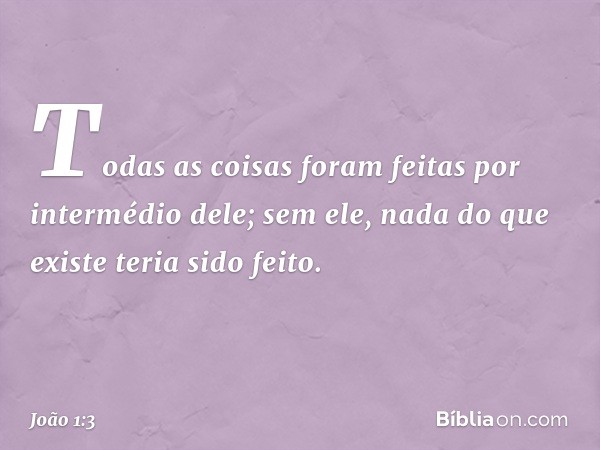 Todas as coisas foram feitas por intermédio dele; sem ele, nada do que existe teria sido feito. -- João 1:3