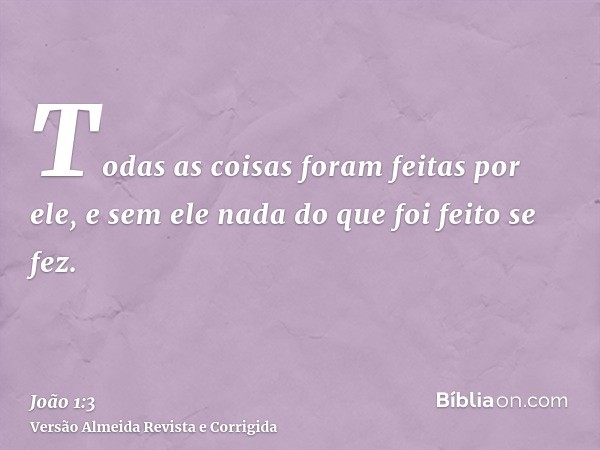 Todas as coisas foram feitas por ele, e sem ele nada do que foi feito se fez.