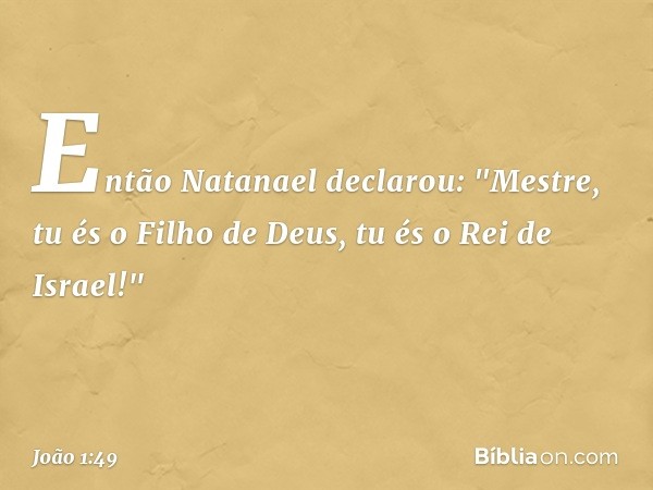 Então Natanael declarou: "Mestre, tu és o Filho de Deus, tu és o Rei de Israel!" -- João 1:49