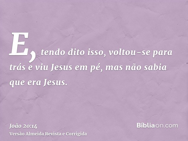 E, tendo dito isso, voltou-se para trás e viu Jesus em pé, mas não sabia que era Jesus.