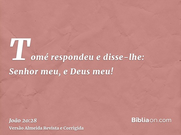 Tomé respondeu e disse-lhe: Senhor meu, e Deus meu!