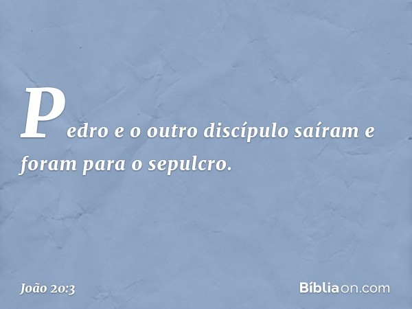 Pedro e o outro discípulo saíram e foram para o sepulcro. -- João 20:3