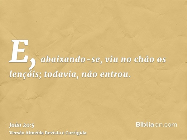 E, abaixando-se, viu no chão os lençóis; todavia, não entrou.