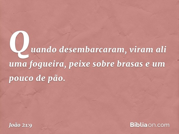 Quando desembarcaram, viram ali uma fogueira, peixe sobre brasas e um pouco de pão. -- João 21:9