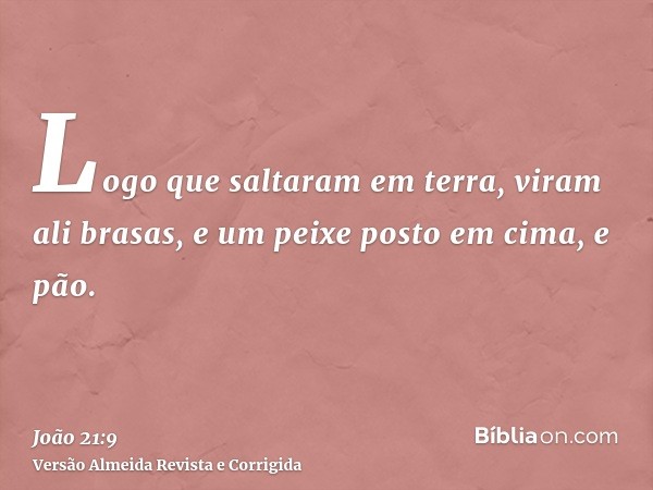Logo que saltaram em terra, viram ali brasas, e um peixe posto em cima, e pão.