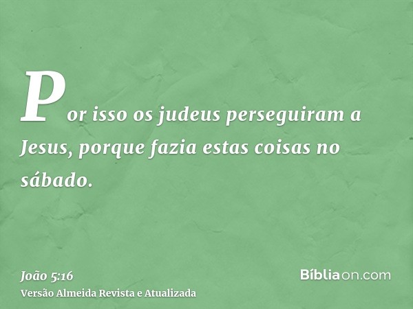 Por isso os judeus perseguiram a Jesus, porque fazia estas coisas no sábado.