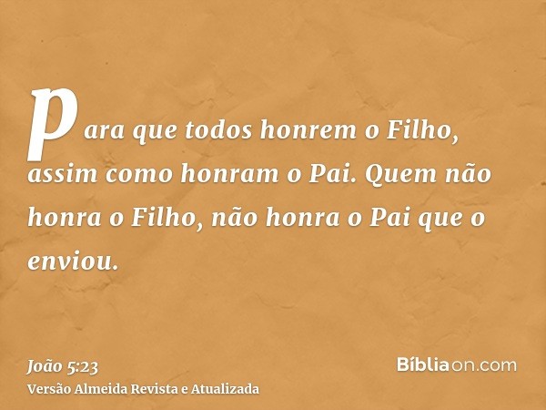 para que todos honrem o Filho, assim como honram o Pai. Quem não honra o Filho, não honra o Pai que o enviou.