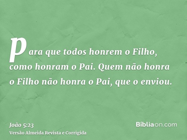 para que todos honrem o Filho, como honram o Pai. Quem não honra o Filho não honra o Pai, que o enviou.
