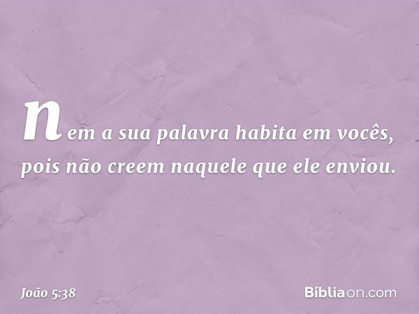 nem a sua palavra habita em vocês, pois não creem naquele que ele enviou. -- João 5:38