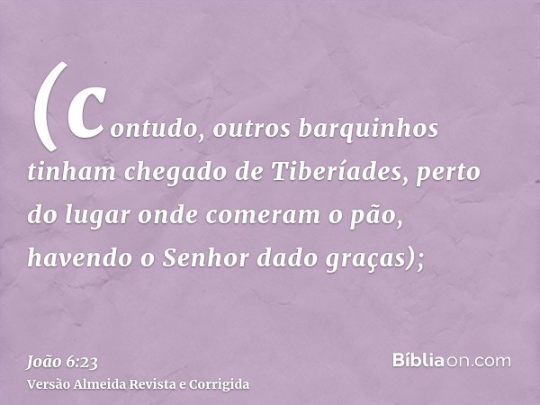 (contudo, outros barquinhos tinham chegado de Tiberíades, perto do lugar onde comeram o pão, havendo o Senhor dado graças);