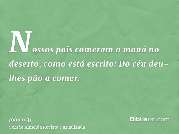 Nossos pais comeram o maná no deserto, como está escrito: Do céu deu-lhes pão a comer.