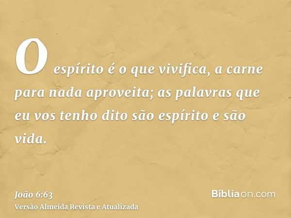 O espírito é o que vivifica, a carne para nada aproveita; as palavras que eu vos tenho dito são espírito e são vida.