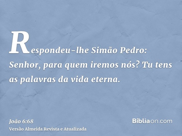 Respondeu-lhe Simão Pedro: Senhor, para quem iremos nós? Tu tens as palavras da vida eterna.