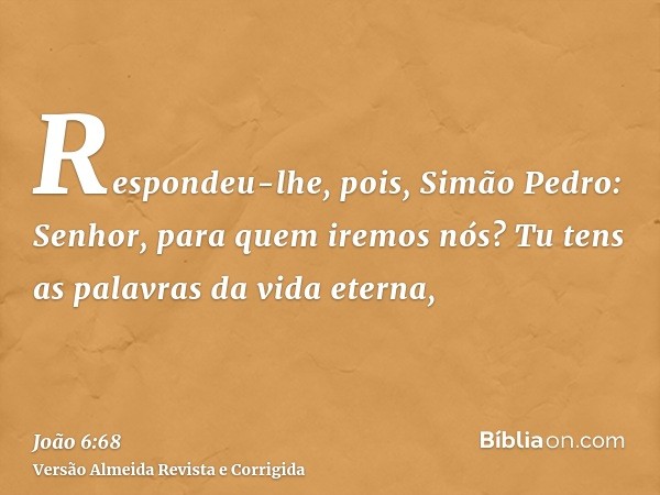 Respondeu-lhe, pois, Simão Pedro: Senhor, para quem iremos nós? Tu tens as palavras da vida eterna,