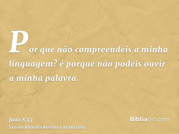 Por que não compreendeis a minha linguagem? é porque não podeis ouvir a minha palavra.