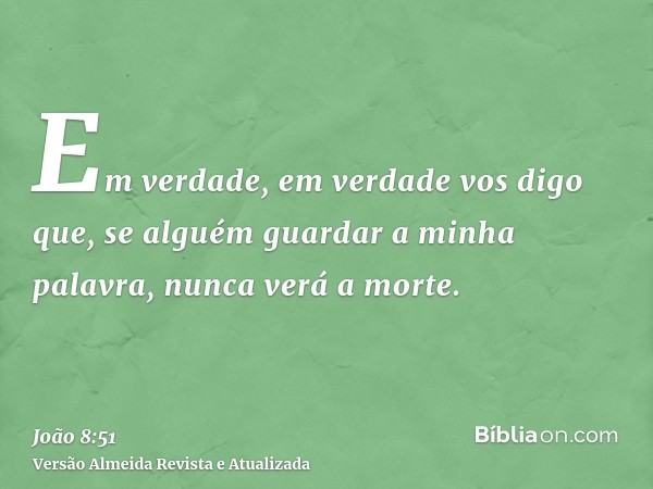 Em verdade, em verdade vos digo que, se alguém guardar a minha palavra, nunca verá a morte.