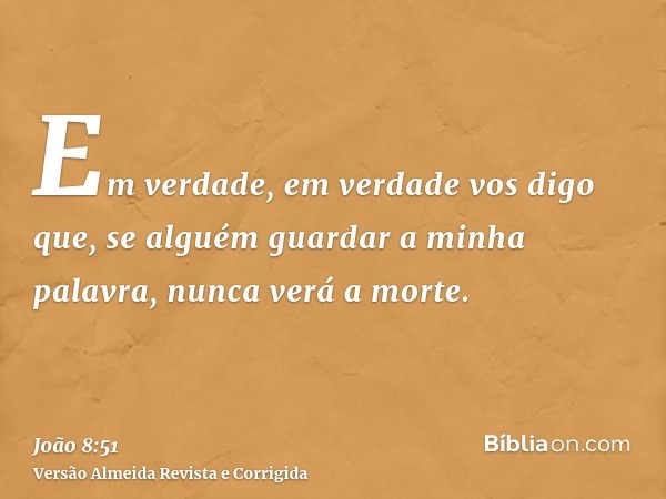 Em verdade, em verdade vos digo que, se alguém guardar a minha palavra, nunca verá a morte.