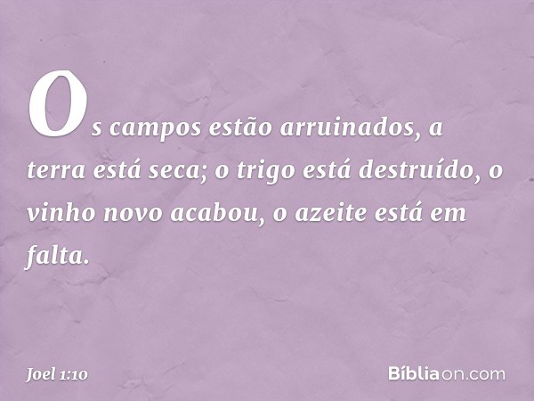 Os campos estão arruinados,
a terra está seca;
o trigo está destruído,
o vinho novo acabou,
o azeite está em falta. -- Joel 1:10