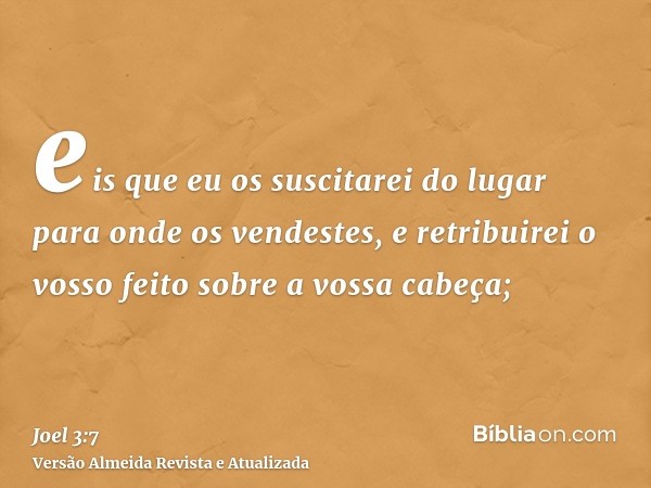 eis que eu os suscitarei do lugar para onde os vendestes, e retribuirei o vosso feito sobre a vossa cabeça;