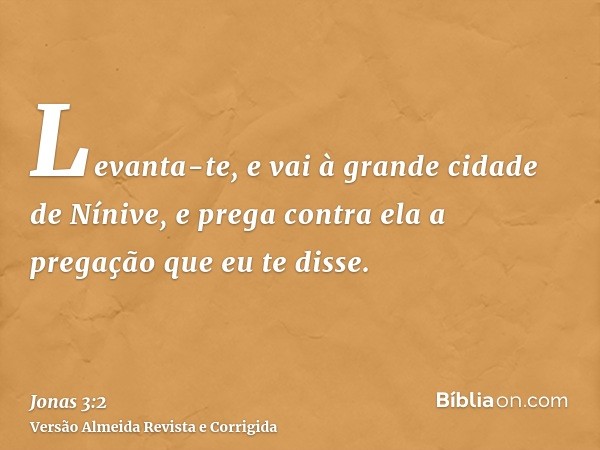 Levanta-te, e vai à grande cidade de Nínive, e prega contra ela a pregação que eu te disse.