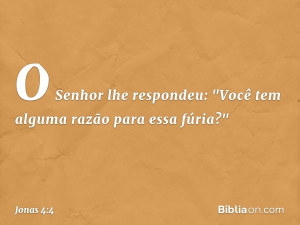 O Senhor lhe respondeu: "Você tem alguma razão para essa fúria?" -- Jonas 4:4