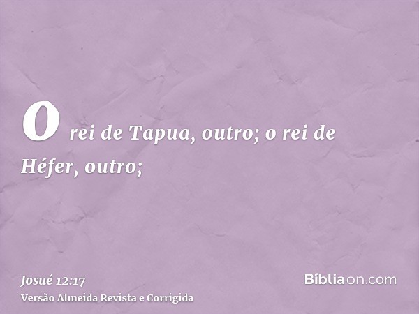 o rei de Tapua, outro; o rei de Héfer, outro;