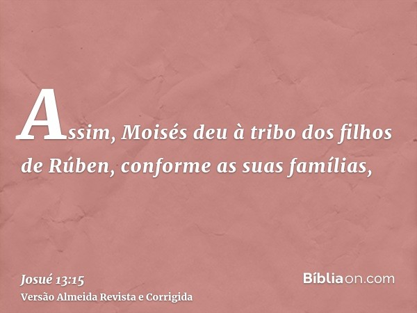 Assim, Moisés deu à tribo dos filhos de Rúben, conforme as suas famílias,