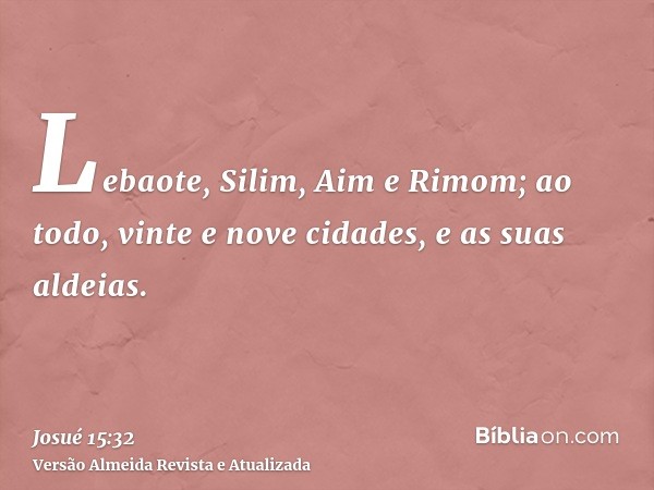 Lebaote, Silim, Aim e Rimom; ao todo, vinte e nove cidades, e as suas aldeias.