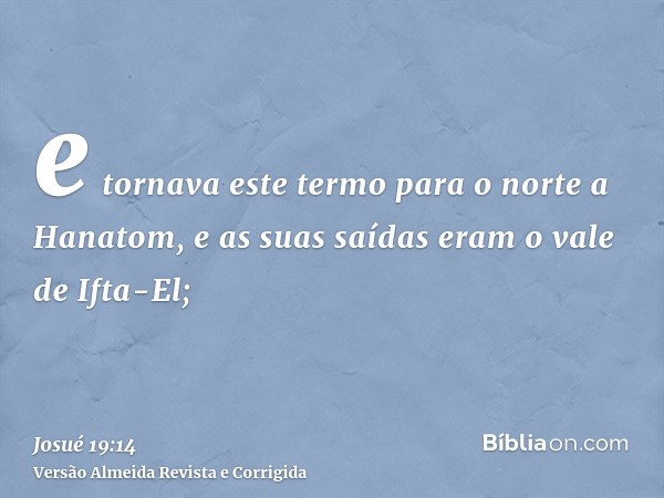 e tornava este termo para o norte a Hanatom, e as suas saídas eram o vale de Ifta-El;