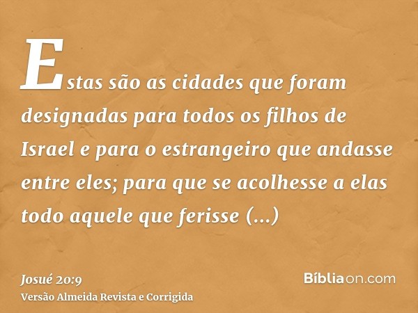 Estas são as cidades que foram designadas para todos os filhos de Israel e para o estrangeiro que andasse entre eles; para que se acolhesse a elas todo aquele q