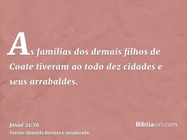 As famílias dos demais filhos de Coate tiveram ao todo dez cidades e seus arrabaldes.