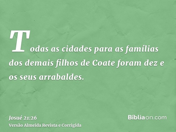 Todas as cidades para as famílias dos demais filhos de Coate foram dez e os seus arrabaldes.