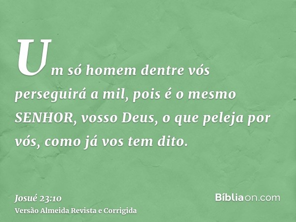 Um só homem dentre vós perseguirá a mil, pois é o mesmo SENHOR, vosso Deus, o que peleja por vós, como já vos tem dito.