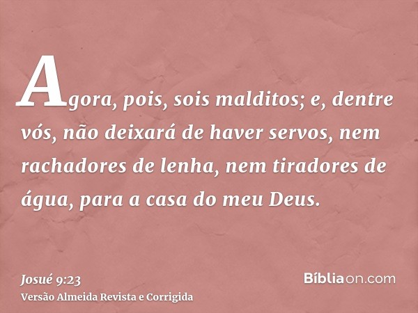 Agora, pois, sois malditos; e, dentre vós, não deixará de haver servos, nem rachadores de lenha, nem tiradores de água, para a casa do meu Deus.