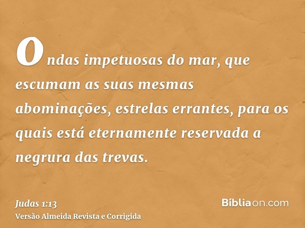 ondas impetuosas do mar, que escumam as suas mesmas abominações, estrelas errantes, para os quais está eternamente reservada a negrura das trevas.