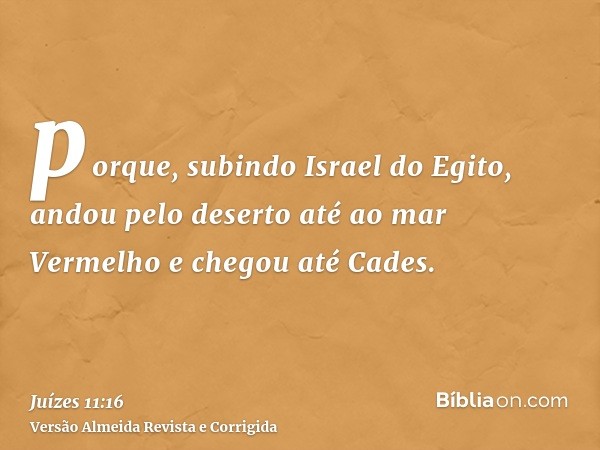 porque, subindo Israel do Egito, andou pelo deserto até ao mar Vermelho e chegou até Cades.
