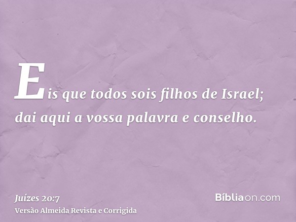 Eis que todos sois filhos de Israel; dai aqui a vossa palavra e conselho.