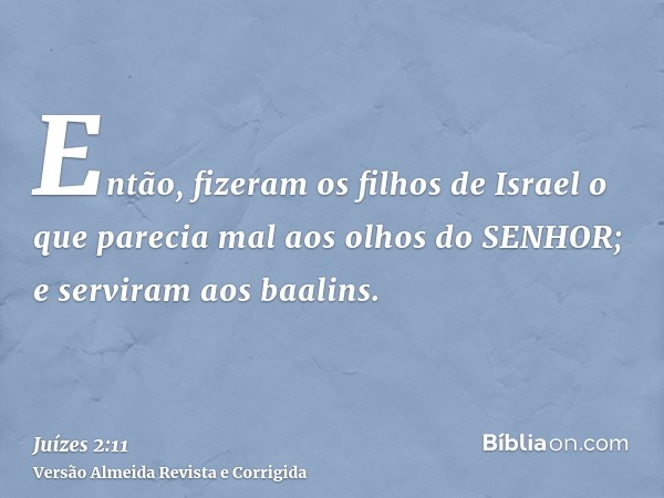 Então, fizeram os filhos de Israel o que parecia mal aos olhos do SENHOR; e serviram aos baalins.