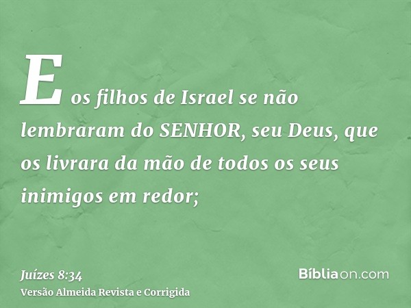 E os filhos de Israel se não lembraram do SENHOR, seu Deus, que os livrara da mão de todos os seus inimigos em redor;